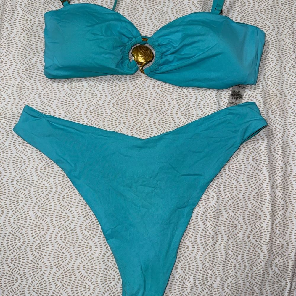 Turquoise Bandeau Bikini Set
